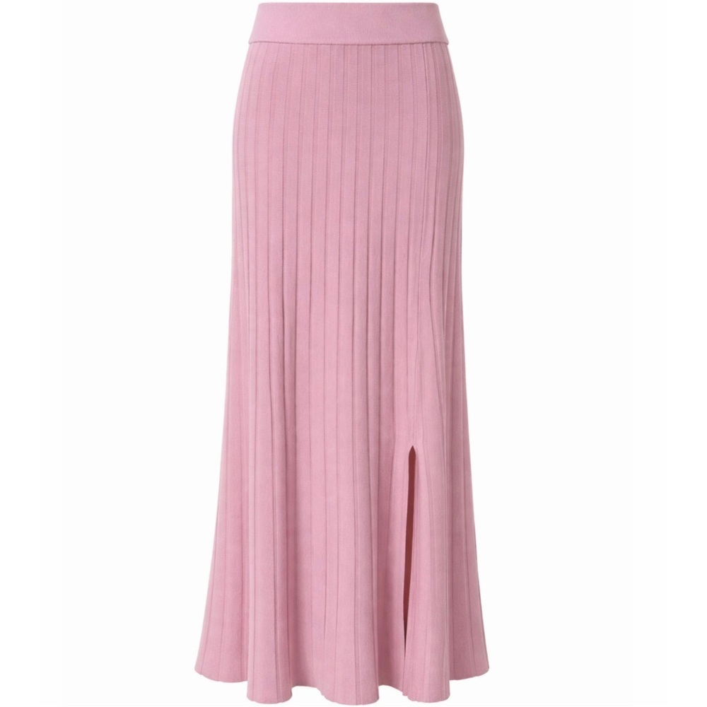 NWT Saks Fifth Avenue Pink Stretch Knit Wide Ribbed Midi Skirt w/ Slit Size S